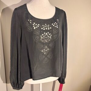 Xhilaration Black Blouse with Cut-Out Design